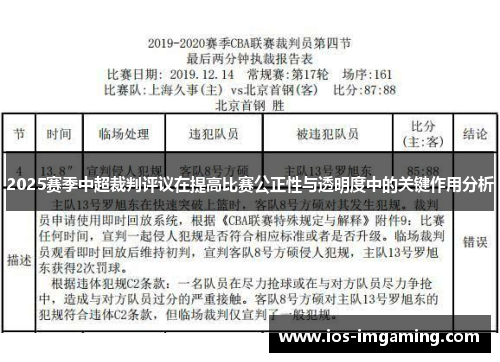 2025赛季中超裁判评议在提高比赛公正性与透明度中的关键作用分析